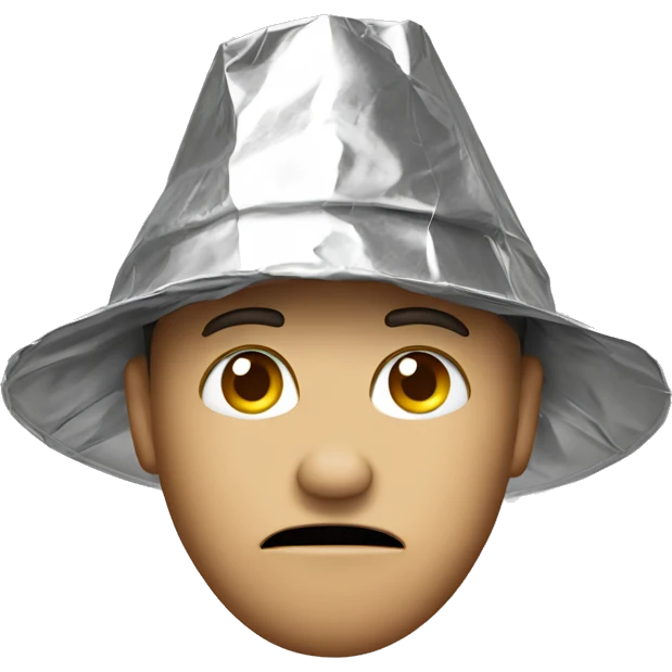 Concerned face with tin foil hat emoji