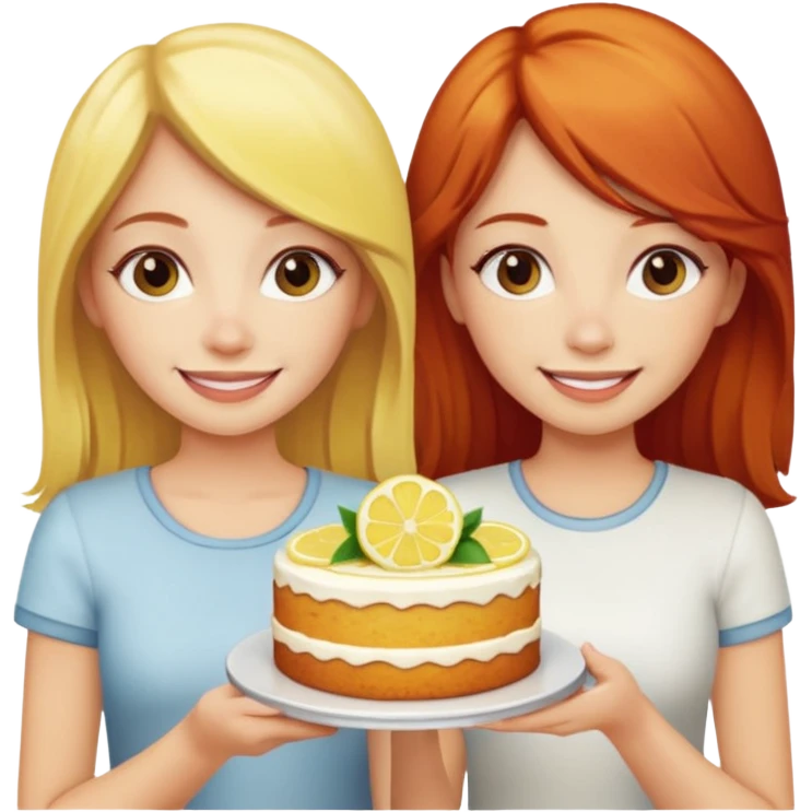 Blonde haired girl with red haired girl with lemon cake emoji