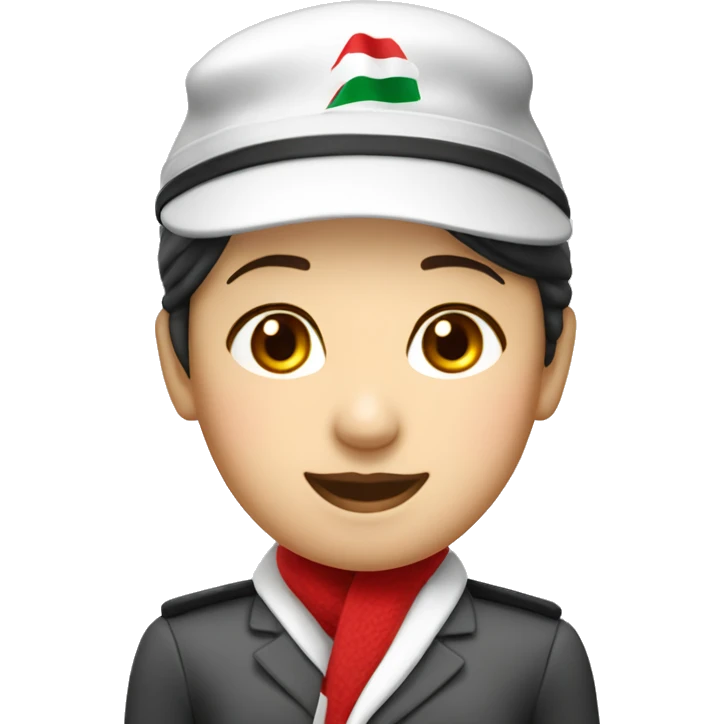 Korean Emirates cabin crew with their red hat and white scarf attached a hat  emoji