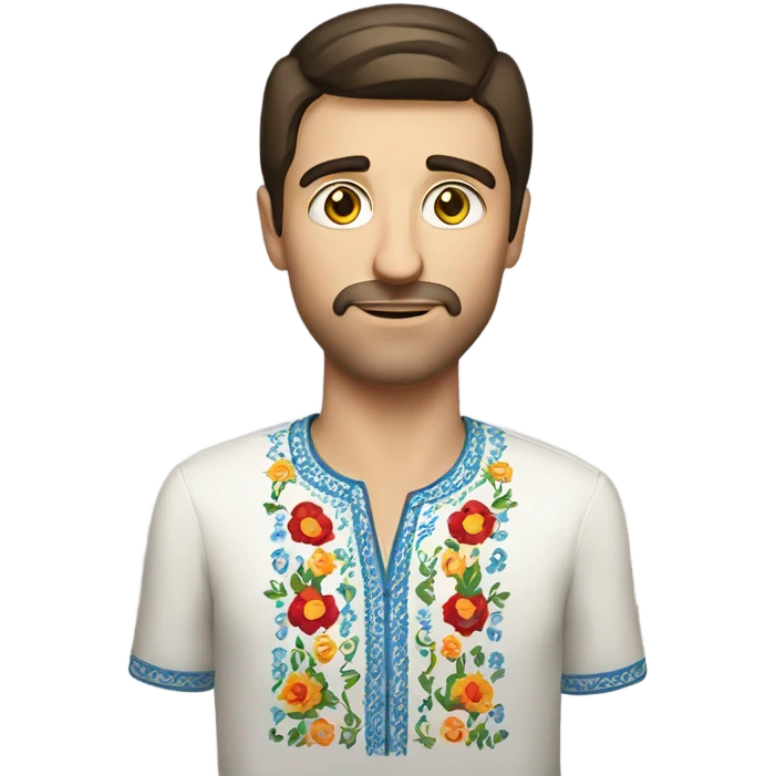 A brunette man in a Ukrainian embroidered shirt emoji