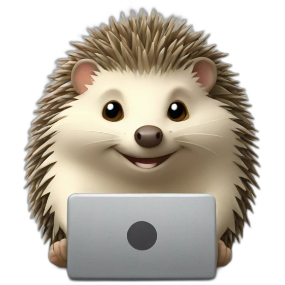 hedgehog working on a laptop smiling emoji