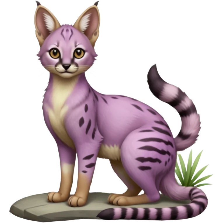 Realistic wild real life cute cool beautiful gorgeous floral pastel-lilac-violet-lavender caracal-serval-civet-genet-hybrid-animal-Fakémon-fursona photo IRL outside (full body) emoji