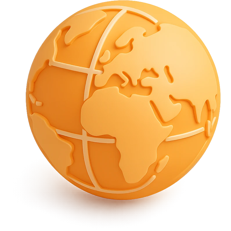 3D orange globe icon, modern style, subtle continents emoji