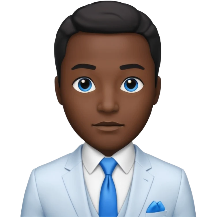 businessman, black skin, black eyes, white suit, blue tie emoji