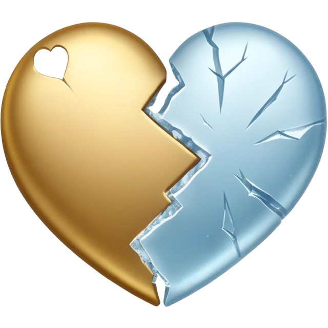 broken heart, one side frosty ice, the other side metallic gold emoji