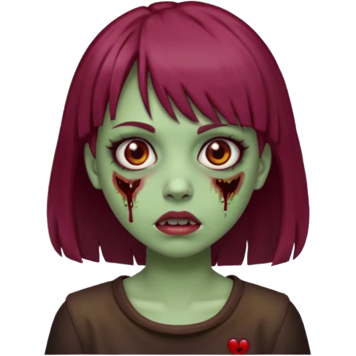 girl zombie with burgundy hair and bangs emoji, white background  emoji