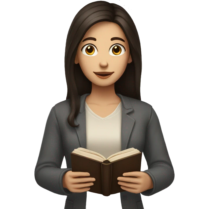 a woman with fair skin, long dark brown hair, dark brown eyes, holding a bible  emoji