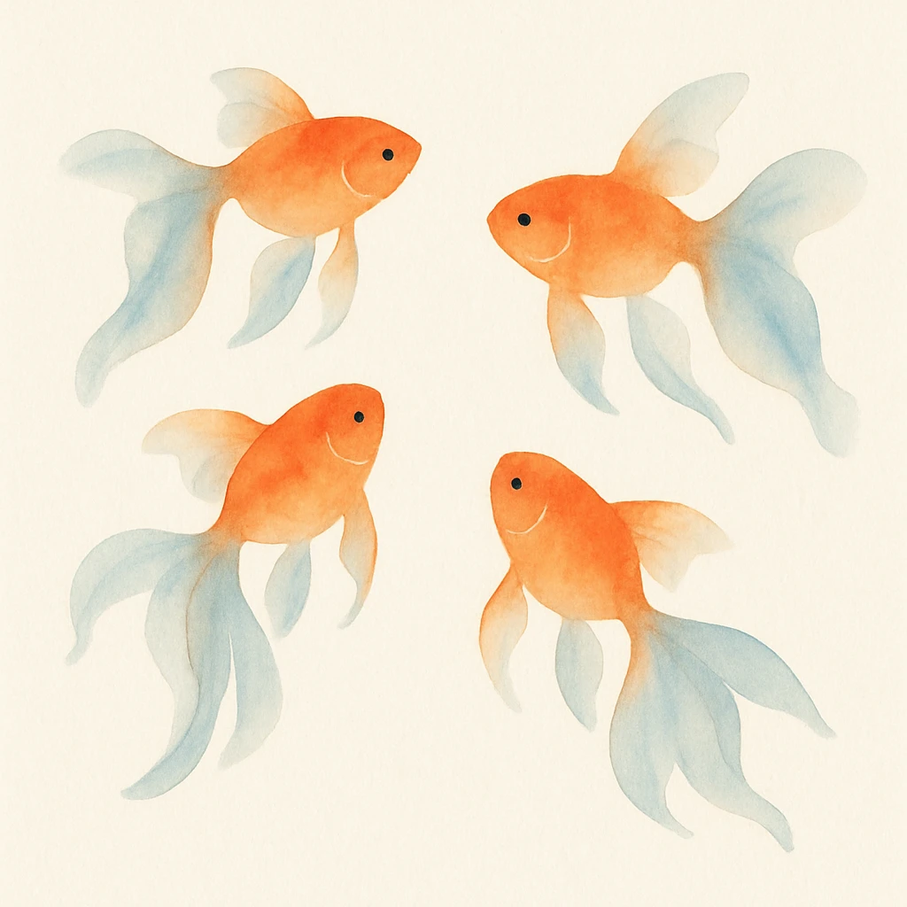watercolor goldfish swimming with flowing fins, vibrant orange and blue hues emoji