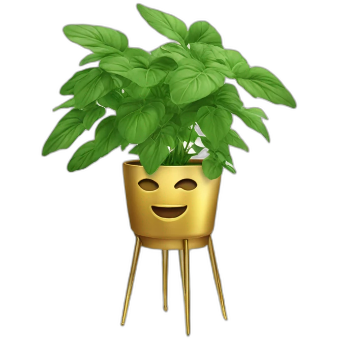 divine plant in a flower pot on a stand in golden with four feet emoji