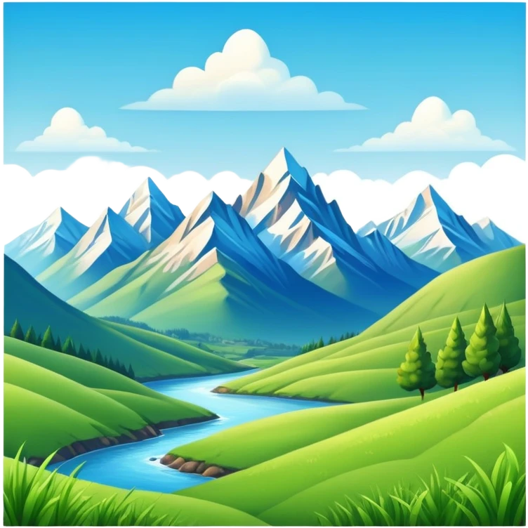 Mountain valley landscape with peaks and valleys emoji