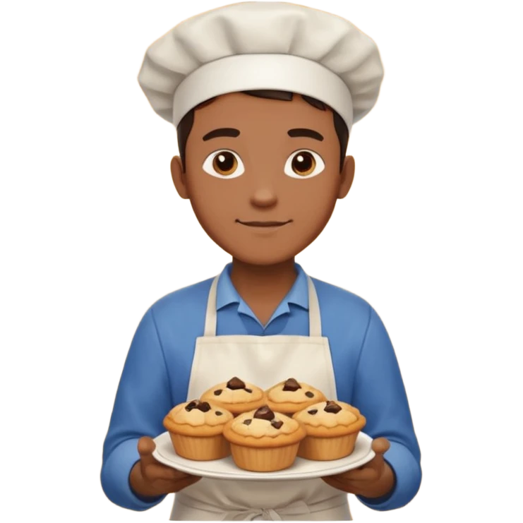 Baking community man avatar in vibrant style illustration. Pie, cookie, and muffin warm golden tones, simple shapes, flat design, high contrast. emoji