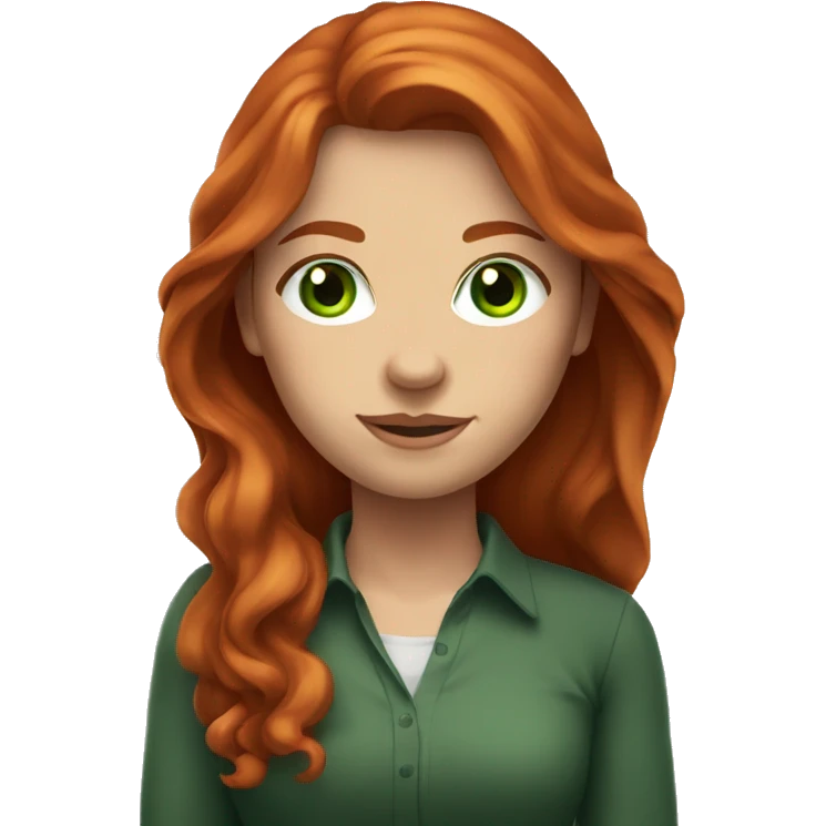 long-haired redhead woman with green eyes, on knees  emoji