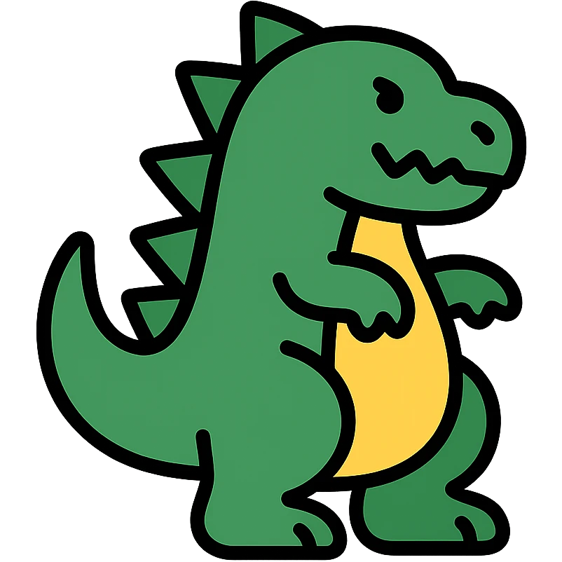 Godzilla color outline icon green and black minimal details cartoonish emoji