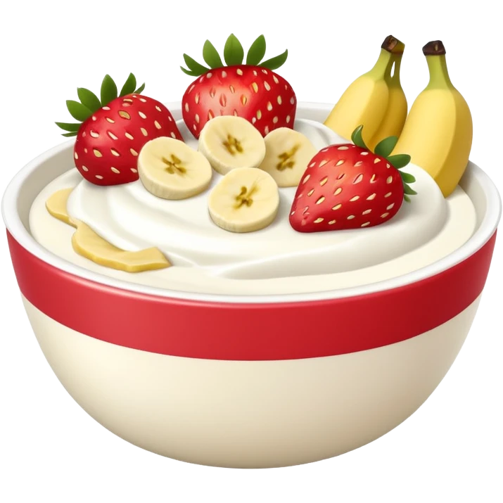 Yogurt bowl with strawberries and banana pieces emoji