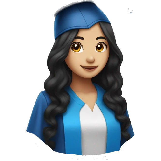 asian girl wearing blue graduation cap with long curly black hair emoji