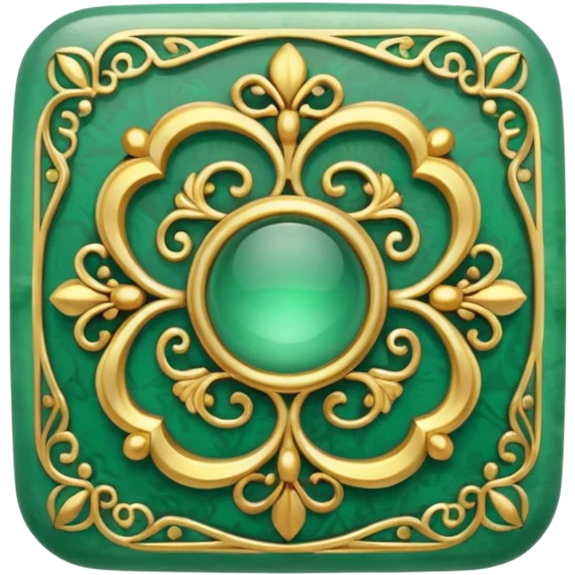 Jade and gold filigree style rounded square icon button emoji