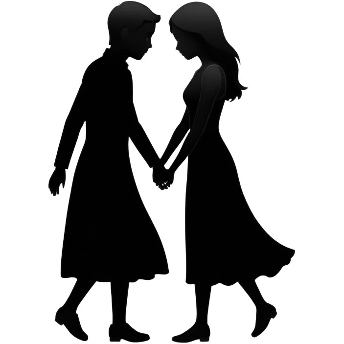 Two silhouettes merging together, one fading into the other, romantic concept emoji