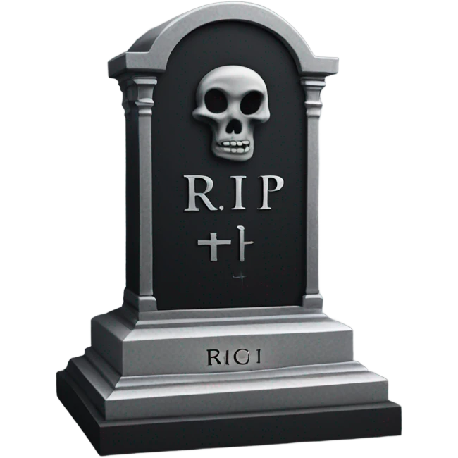 a black grave with the inscription R i P in silver emoji