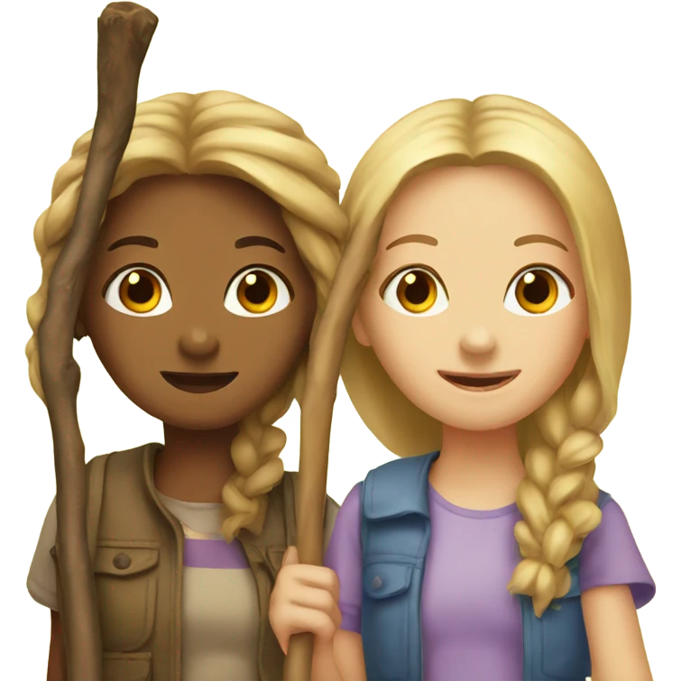 Two girls sharing a stick emoji