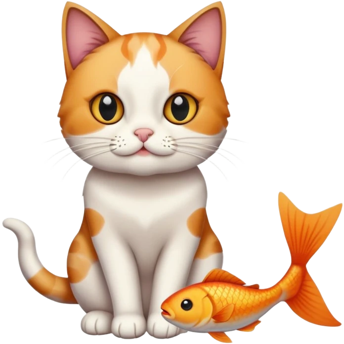 cat full body sitting with black eyes with a fish in its mouth emoji