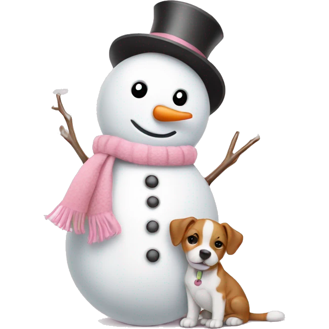 cute light pink snowman with puppy emoji