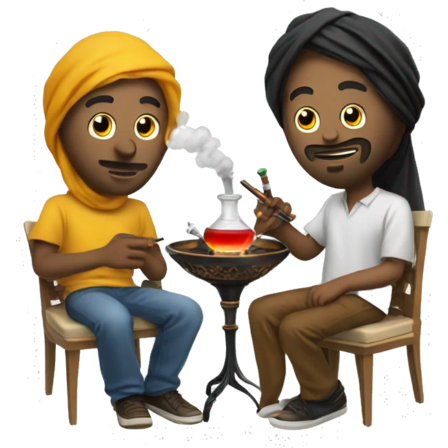 Create a huy who smokes a Hookah with a friend looking arabic emoji