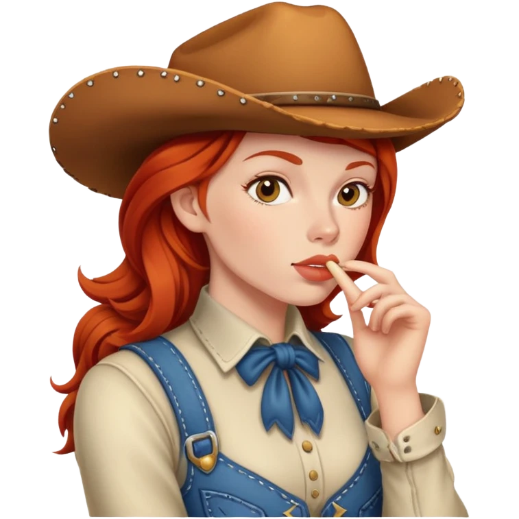 Cowgirl shushing redhead emoji