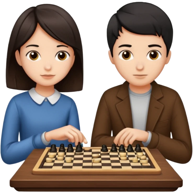 Boy with short  black hair and girl with long brown hair playing checkers  emoji