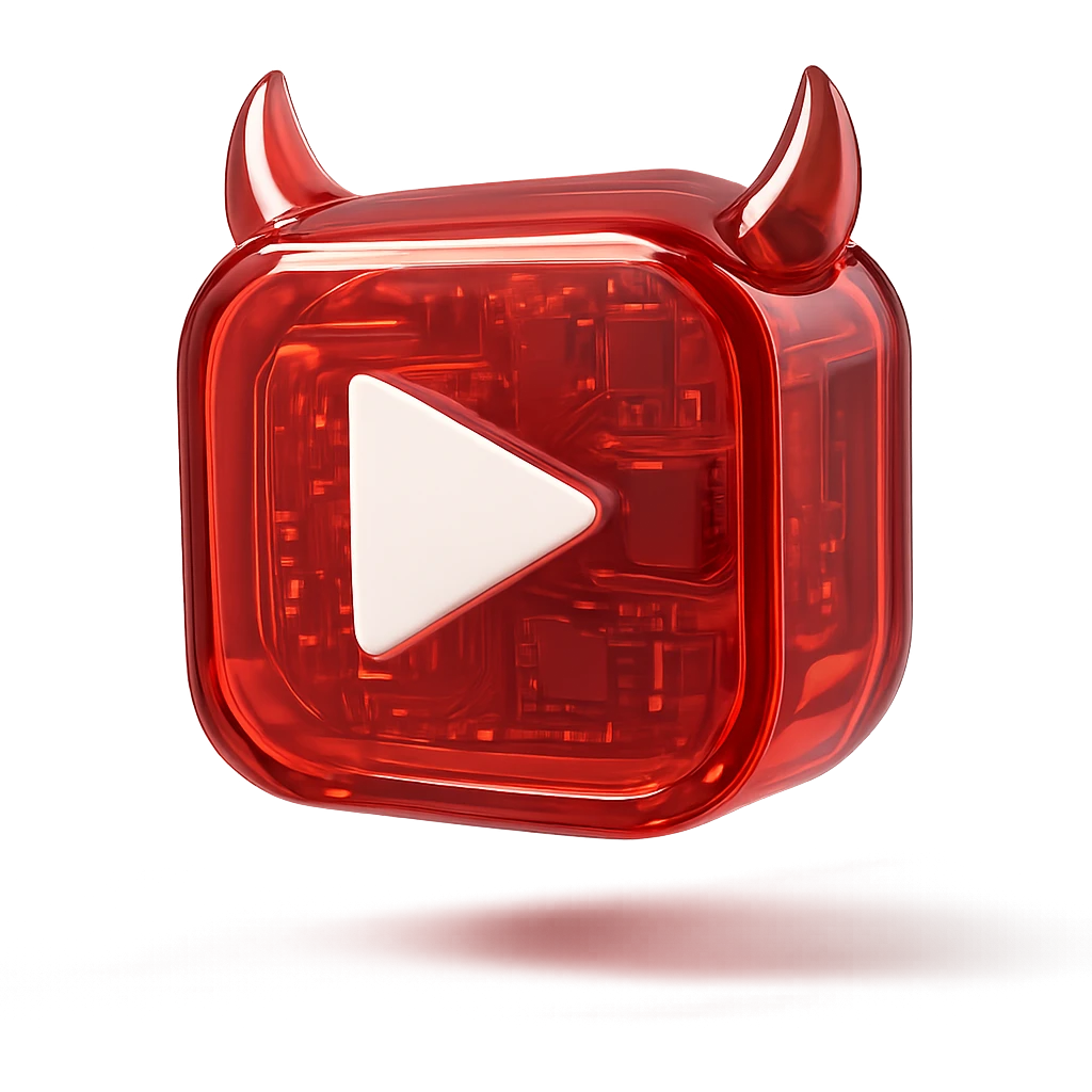 red YouTube button logo inside the devil box emoji