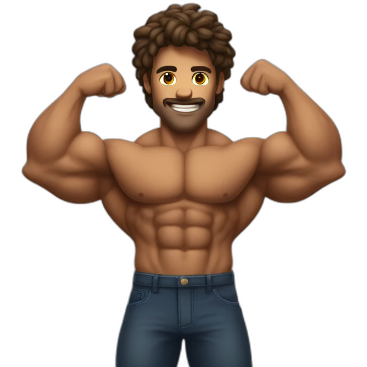 Musclé au cheveux bruns double biceps emoji