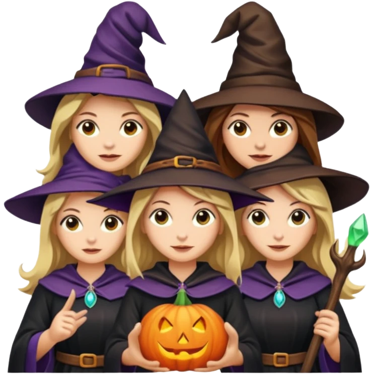 Witches three with brown hair one with blonde hair  emoji