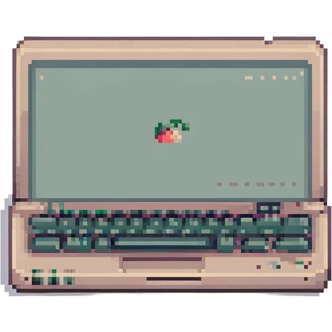 pixel art style laptop, simple and iconic, visible keyboard and screen emoji