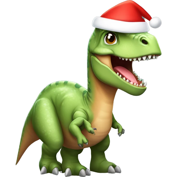 A dinosaur wearing a Christmas hat ￼ emoji