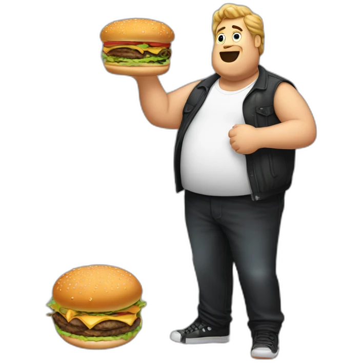 Fat man grease down shirt burger in hand emoji