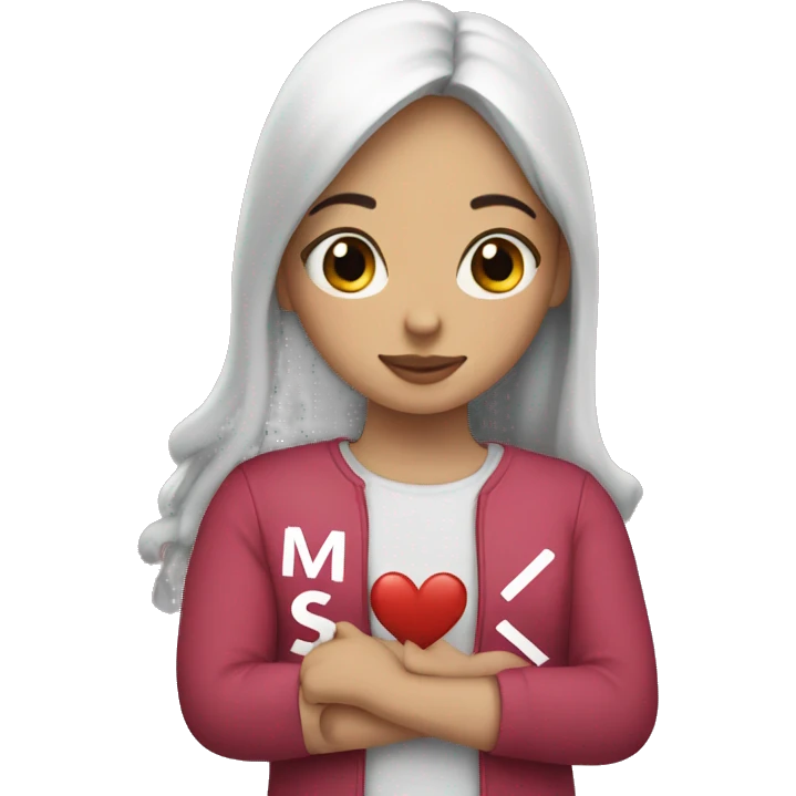 Girl with m love s written on hand emoji