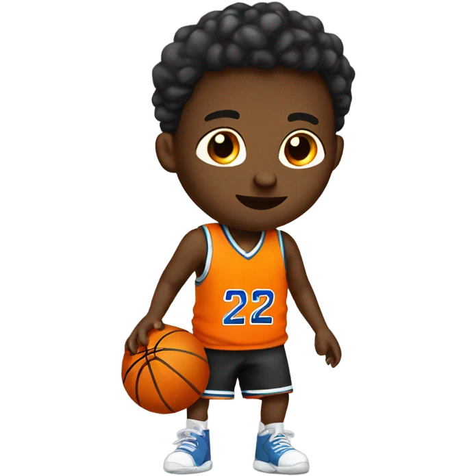 Boy playing basketball with jersey #22 emoji