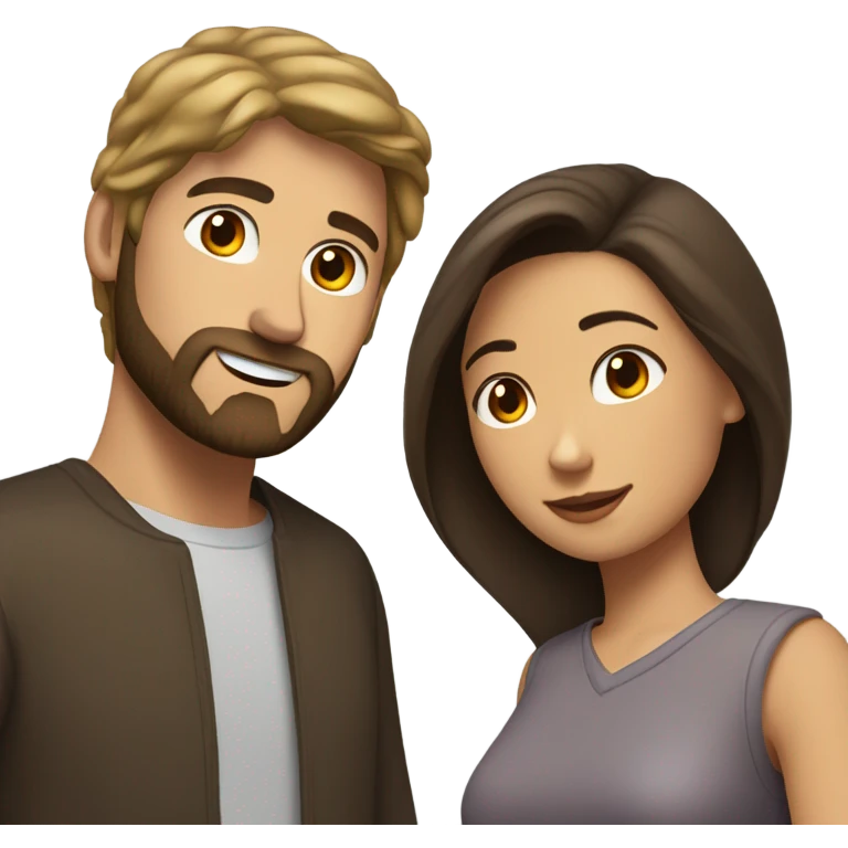 Dark brown haired white man with beard hugging beautiful woman with medium tan skin and short dark brown hair  emoji