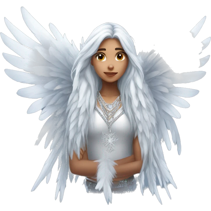 big wings, hood, silver, feather, icy ,snowflake, Beautiful, fairy, long hair emoji