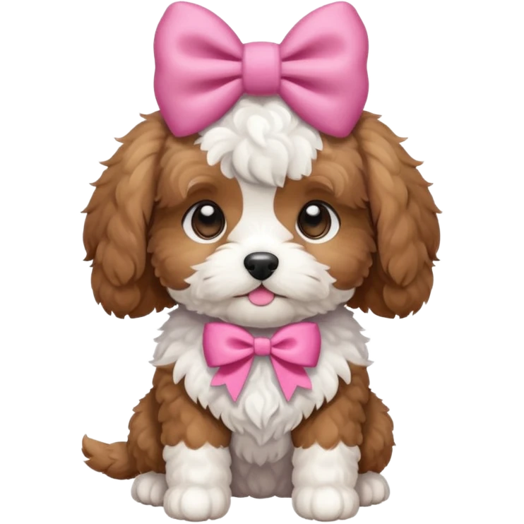 adorable cavapoo puppy with pink bow emoji