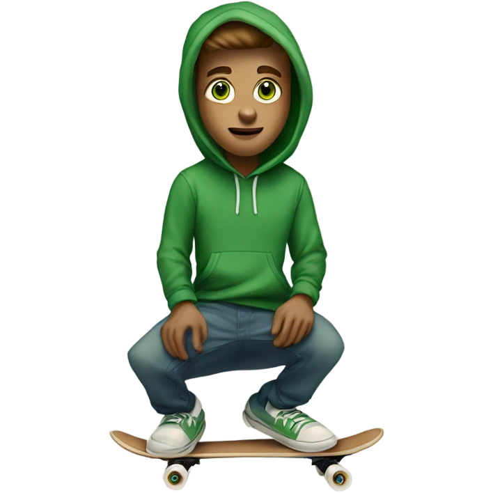 white frat boy with green eyes and brown hear wearing a green hoodie and riding skateboard emoji