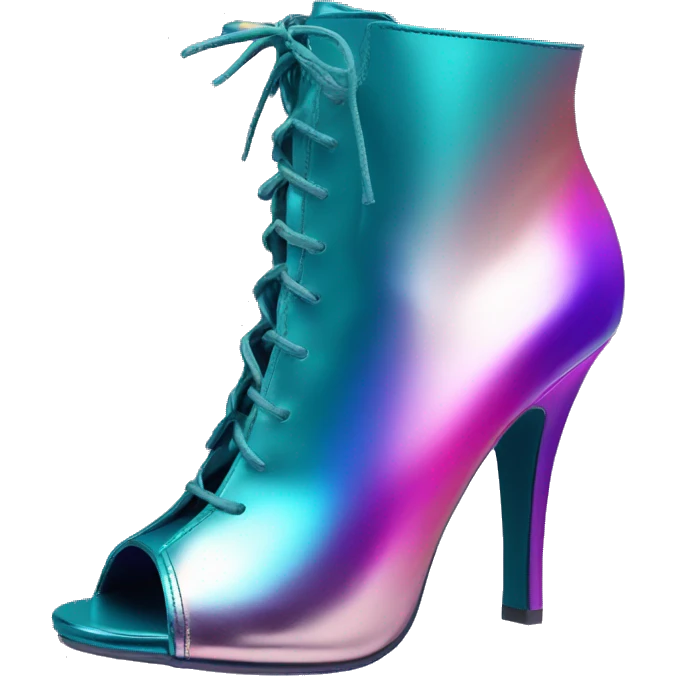 Realistic isolated pair of blue teal pink purple ombre metallic peep toe ankle bootie boots.  emoji