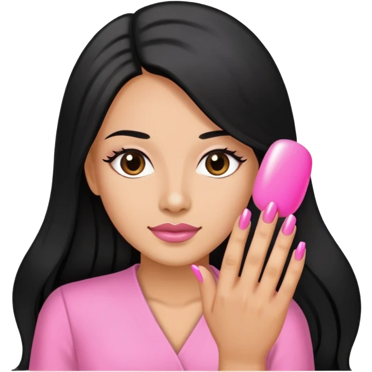 Pink Nail Tech with black long hair emoji