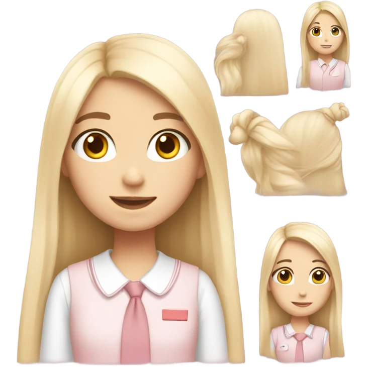 a girl with fair skin, soft pink and white school uniform, long straight hair emoji