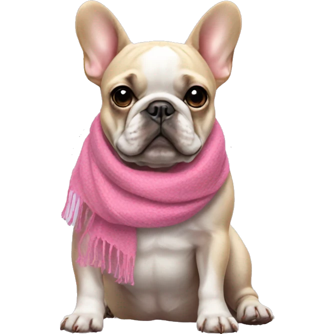 French bulldog wearing a pink scarf emoji