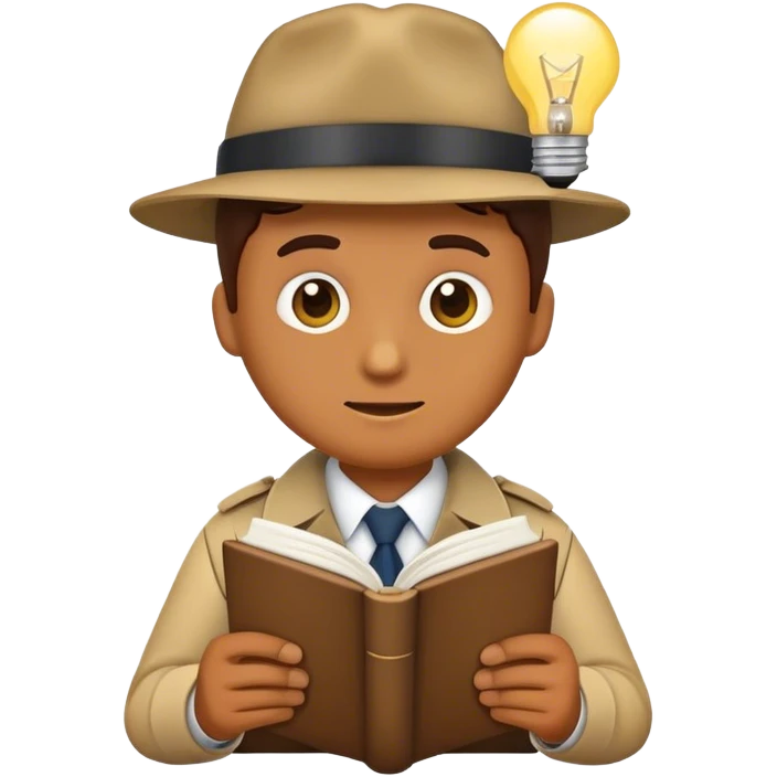 A detective emoji reading a book with a lightbulb over their head—representing research, curiosity, and preparation. emoji