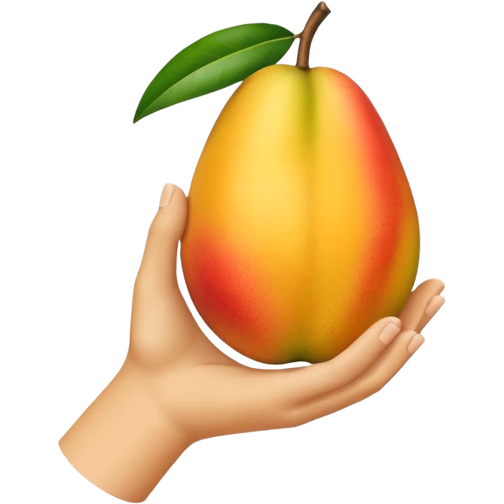 white hand hanging a mango like a cup emoji
