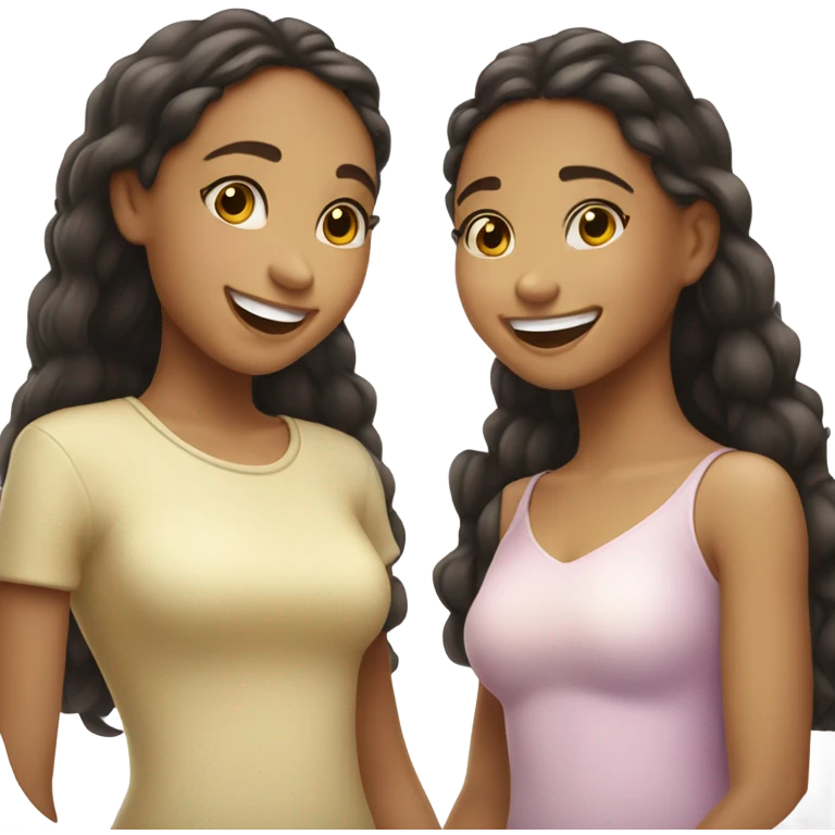 Three cute light skinned girl friends having fun  emoji