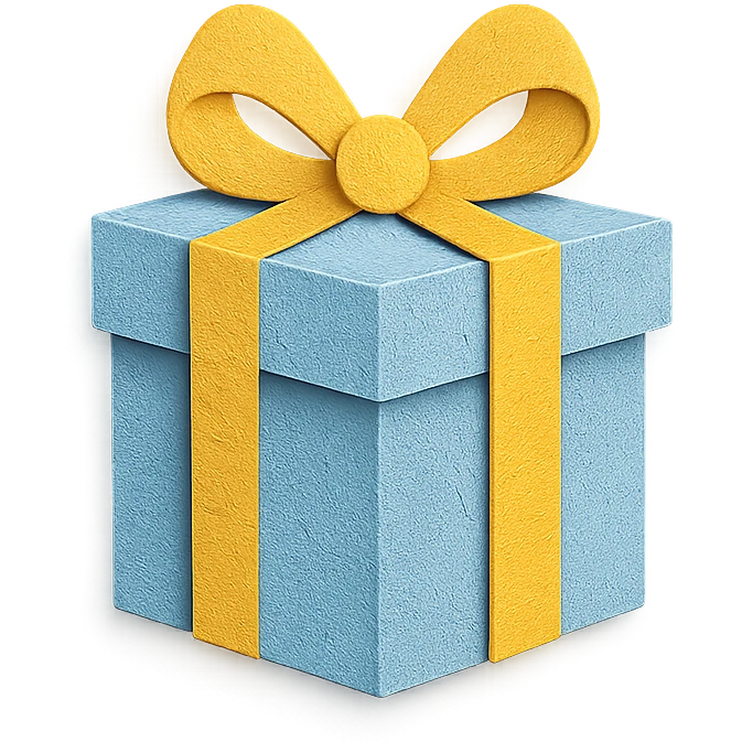 paper craft style light blue gift box with yellow ribbon emoji