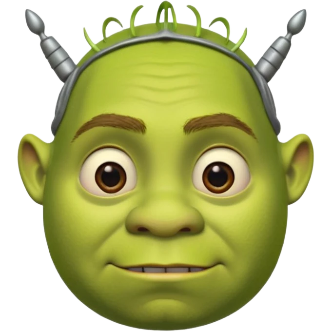Shrek avec deux petites antennes-oreilles cylindriques plantées de chaque côté de la tête : elles sont courtes, épaisses, avec une ouverture ronde à l’extrémité.
 emoji