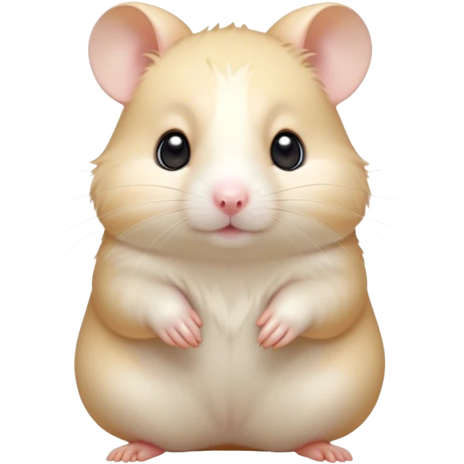 Cinematic Cute Cream Hamster Portrait Emoji, Head tilted playfully and inquisitively, featuring a silky, pristine cream coat with a gentle sheen, round, sparkling dark eyes filled with curiosity, Simplified yet irresistibly adorable features, highly detailed, glowing with a warm, friendly glow, high shine, affectionate and lively, stylized with a touch of whimsy, bright and endearing, soft glowing outline, capturing the essence of a mischievous yet loving hamster, so playful it feels like it could dash out of the screen and into your arms! emoji